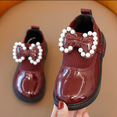 2024 Φθινόπωρο Χειμώνας Νέα Pu Δερμάτινα Παπούτσια για Παιδιά Μόδα Πέρλες Πριγκίπισσα Παπούτσια Βρεφικά κορίτσια με μαλακή σόλα casual παπούτσια