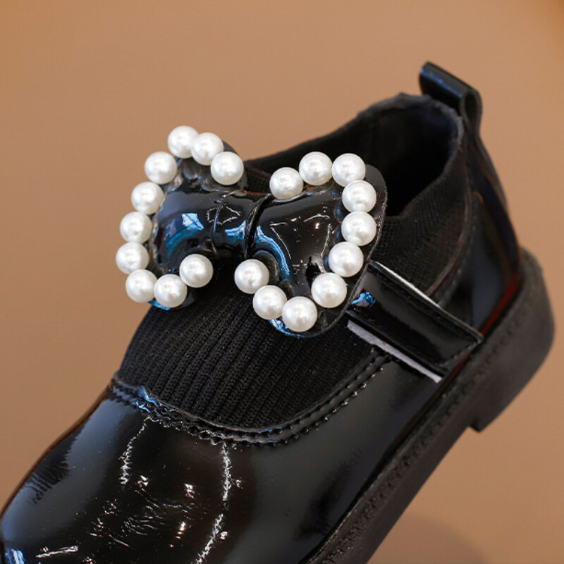 2024 Φθινόπωρο Χειμώνας Νέα Pu Δερμάτινα Παπούτσια για Παιδιά Μόδα Πέρλες Πριγκίπισσα Παπούτσια Βρεφικά κορίτσια με μαλακή σόλα casual παπούτσια