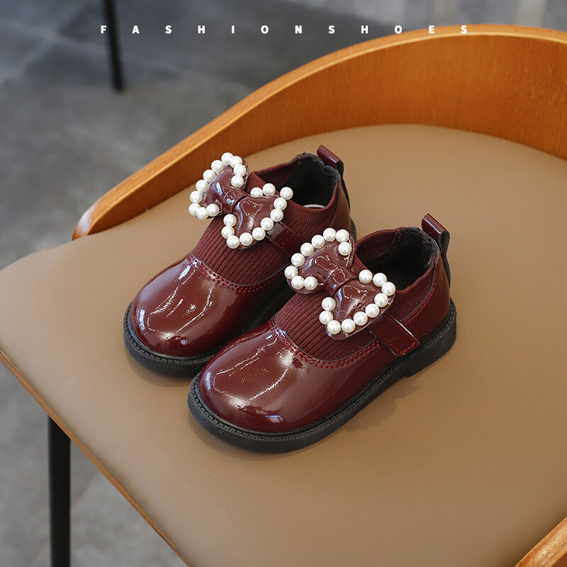 2024 Φθινόπωρο Χειμώνας Νέα Pu Δερμάτινα Παπούτσια για Παιδιά Μόδα Πέρλες Πριγκίπισσα Παπούτσια Βρεφικά κορίτσια με μαλακή σόλα casual παπούτσια