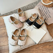 2024 Tüdrukute printsessikingad Lastemood Bling Glitter Kids Kingad Baby Girls Party üliõpilastele lamedad nahast kingad Lapsed H07156