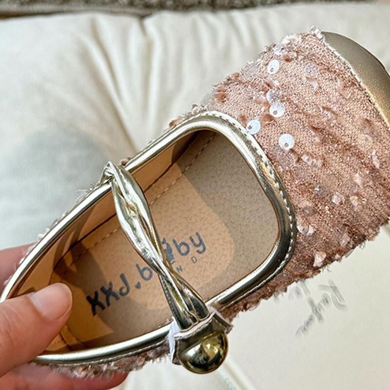 2024 Tüdrukute printsessikingad Lastemood Bling Glitter Kids Kingad Baby Girls Party üliõpilastele lamedad nahast kingad Lapsed H07156