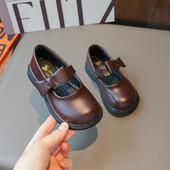 Bērnu ādas apavi meiteņu kurpes 2024. gada jauns korejiešu stila loks ar āķi un cilpu Apvienotās Karalistes formas skolas apavi bērniem, daudzpusīgi, mīksti, jauki