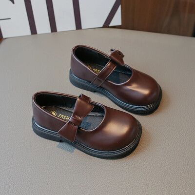 Bērnu ādas apavi meiteņu kurpes 2024. gada jauns korejiešu stila loks ar āķi un cilpu Apvienotās Karalistes formas skolas apavi bērniem, daudzpusīgi, mīksti, jauki