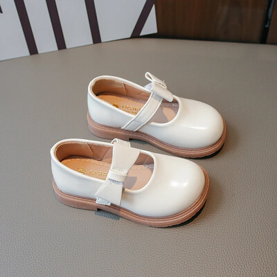 Bērnu ādas apavi meiteņu kurpes 2024. gada jauns korejiešu stila loks ar āķi un cilpu Apvienotās Karalistes formas skolas apavi bērniem, daudzpusīgi, mīksti, jauki