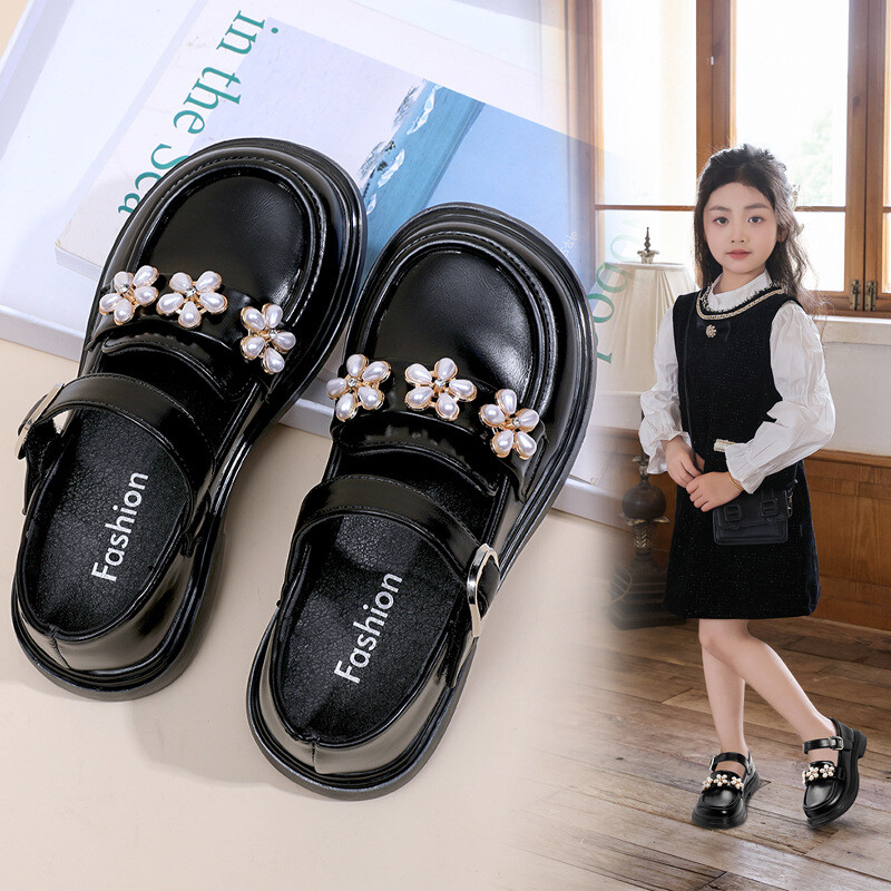 Tüdrukute kevad 2024 uued laste printsessikingad Mustad tüdrukute valged kingad