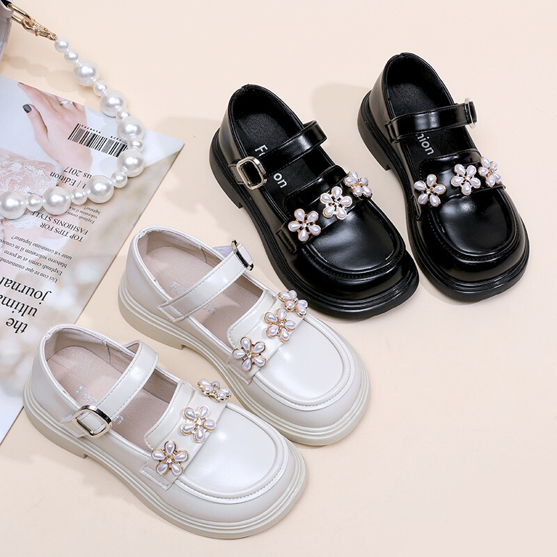 Tüdrukute kevad 2024 uued laste printsessikingad Mustad tüdrukute valged kingad