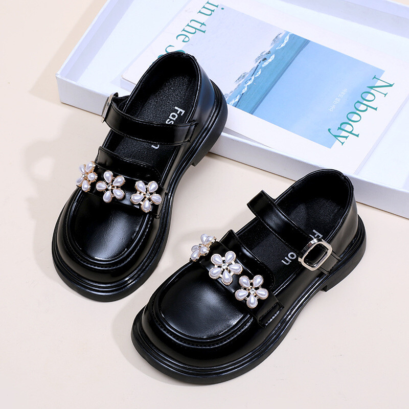 Tüdrukute kevad 2024 uued laste printsessikingad Mustad tüdrukute valged kingad