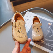 Detské dievčenské jesenné topánky s vyšívanými kvetinovými vzormi Mary James z roku 2024, vintage štýl, pohodlné detské topánky s krytou špičkou