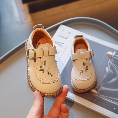 Detské dievčenské jesenné topánky s vyšívanými kvetinovými vzormi Mary James z roku 2024, vintage štýl, pohodlné detské topánky s krytou špičkou