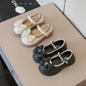 Pearl Bow tüdrukute nahast kingad beežid/mustad kevad-sügis PU tüdrukute vabaaja nahast kingad, suurus 21-35 Sandalias De Mujer