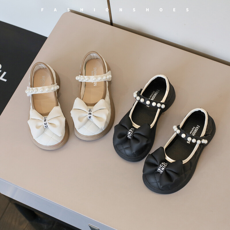 Pearl Bow tüdrukute nahast kingad beežid/mustad kevad-sügis PU tüdrukute vabaaja nahast kingad, suurus 21-35 Sandalias De Mujer