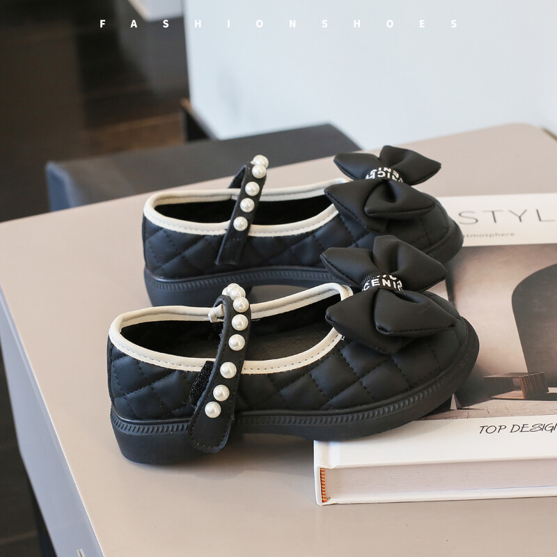 Pearl Bow tüdrukute nahast kingad beežid/mustad kevad-sügis PU tüdrukute vabaaja nahast kingad, suurus 21-35 Sandalias De Mujer