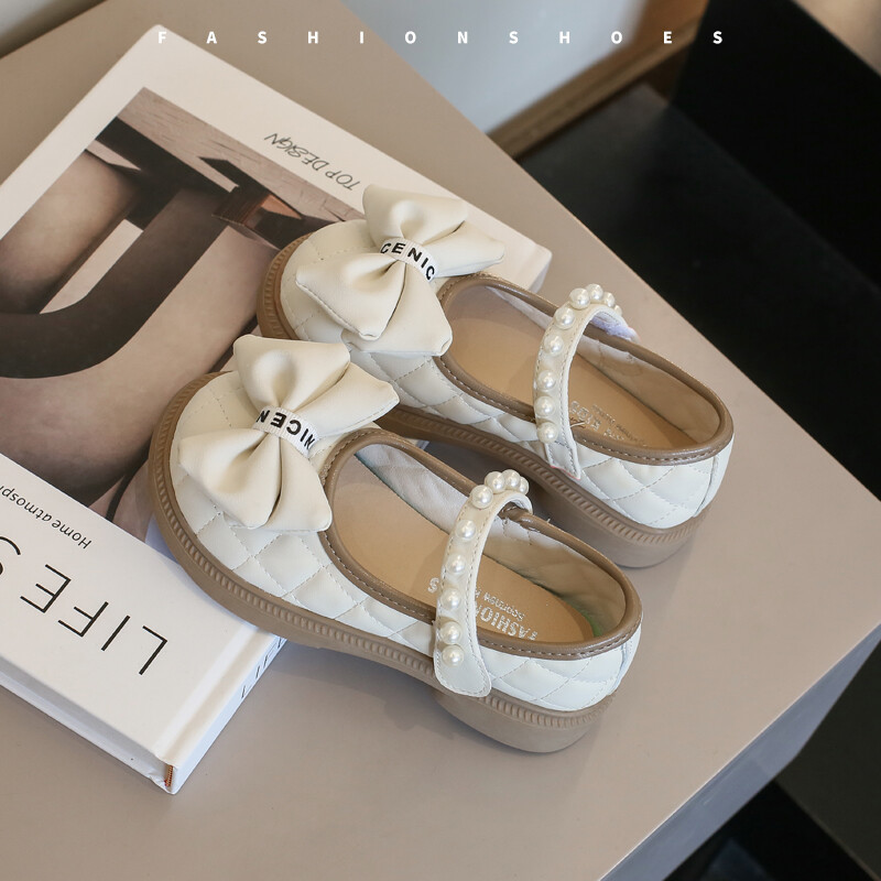 Pearl Bow tüdrukute nahast kingad beežid/mustad kevad-sügis PU tüdrukute vabaaja nahast kingad, suurus 21-35 Sandalias De Mujer