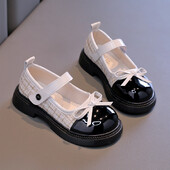 Butterfly Knot Anti Slip Round Toe Meiteņu ādas apavi pavasara rudens āra PU saldās princeses ādas apavi Sandalias De Mujer