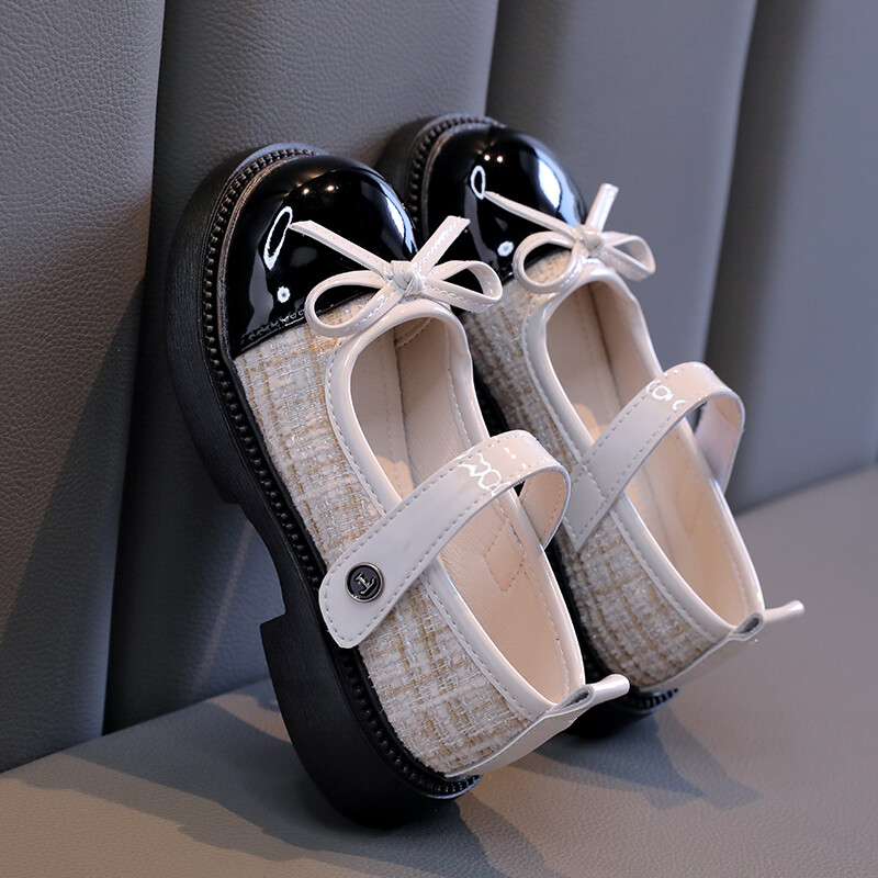 Butterfly Knot Anti Slip Round Toe Meiteņu ādas apavi pavasara rudens āra PU saldās princeses ādas apavi Sandalias De Mujer