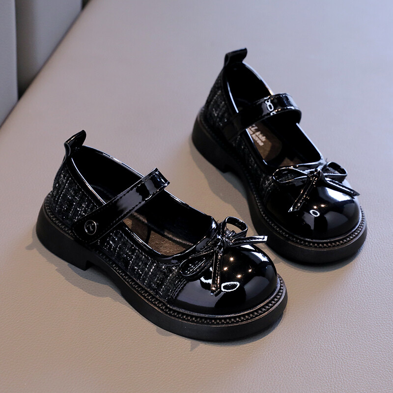 Butterfly Knot Anti Slip Round Toe Meiteņu ādas apavi pavasara rudens āra PU saldās princeses ādas apavi Sandalias De Mujer