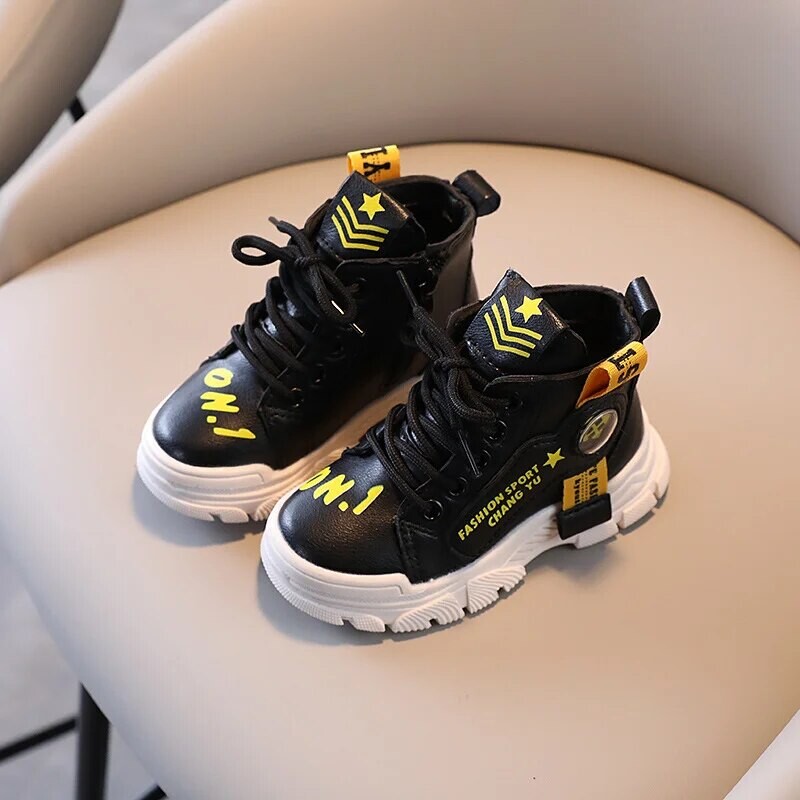 Primăvară Toamnă Casual Copii Martens Băieți Tenisi la modă Pantofi de skate cu vârf înalt Cizme scurte de modă Model cu dungi Decoltat