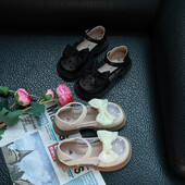 Bērnu apavi meitenei Style Princess Causal Dress Ādas kurpes ar Bowtie Kids Mary Jane Shoe biezu zoli daudzpusīgi