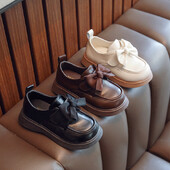 Tüdrukute nahast kingad, 2024. aasta sügis, uus Briti koolistiilis laste püksid, pehme tallaga jalatsid, printsessi moodsad vibusõlmega õpilaskingad