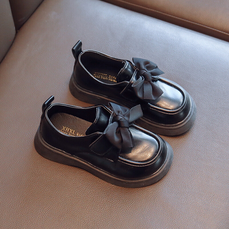 Tüdrukute nahast kingad, 2024. aasta sügis, uus Briti koolistiilis laste püksid, pehme tallaga jalatsid, printsessi moodsad vibusõlmega õpilaskingad