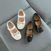 Dječje cipele s mekanim grahom za djevojčice Bijele četvrtaste cipele protiv klizanja, dječje kožne cipele s gumenim potplatom