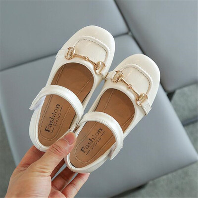 Dječje cipele s mekanim grahom za djevojčice Bijele četvrtaste cipele protiv klizanja, dječje kožne cipele s gumenim potplatom