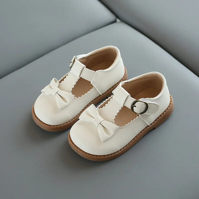 Fashion Bowknot T-ded Girls Shoes Princess Sweet laciness Παιδικά παπούτσια Κλασικά μαύρα μπεζ Σχολικά παπούτσια με μαλακή σόλα για κορίτσι