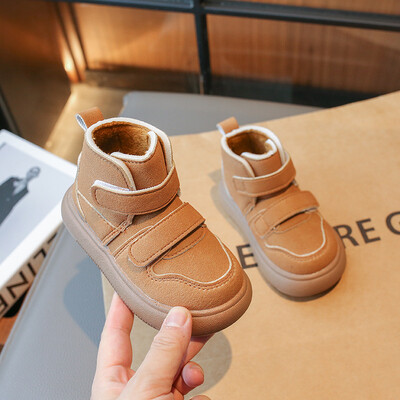 Есенни нови детски къси ботуши Момчета Красиви ботуши в британски стил Момичета Модни ботуши с дизайн на двойна кука Бебешки топли памучни обувки