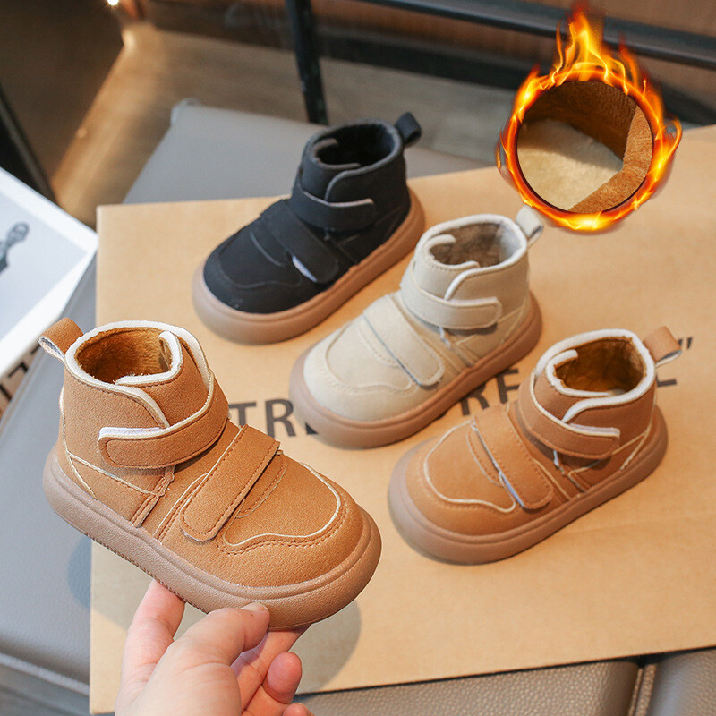 Есенни нови детски къси ботуши Момчета Красиви ботуши в британски стил Момичета Модни ботуши с дизайн на двойна кука Бебешки топли памучни обувки