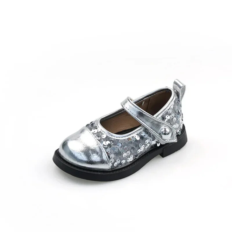 Laste nahast kingad Tüdrukute hõbedased litrid Kingad Kevad Sügis Uued Lapsed Põhjusprintsess Lapitööd Lamedad kingad Mood Mitmekülgne