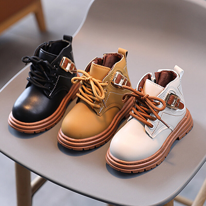 Sügissaapad Lastemood Tüdrukutele Trend Nahast kingad poistele Lühikesed saapad Lapsed Briti stiilis saapad välistingimustes libisemisvastased