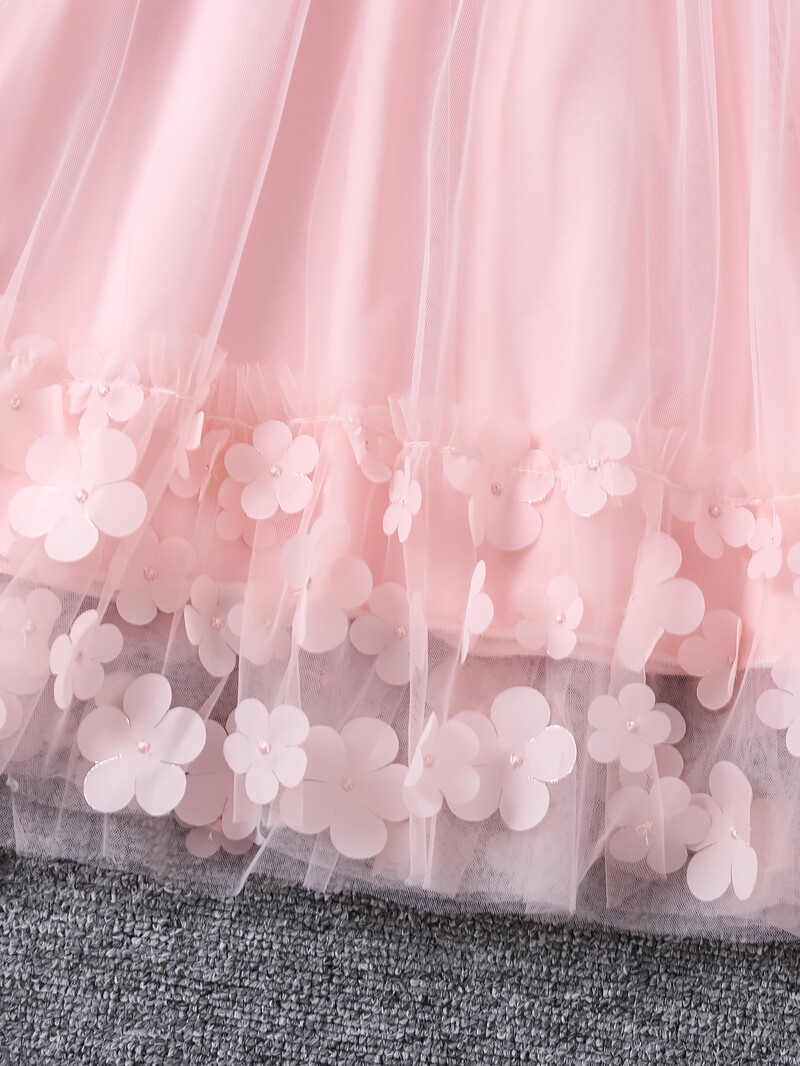 Tüdrukute suvine võrkkleit kolmemõõtmeline lilleline moodne printsesskleit põikkottidega