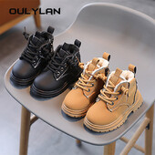 Bērni, silti, īsi zābaki 2024. gada ziemas zēniem, biezinātas ādas zābaki meitenēm, neslīdoši plīša kokvilnas apavi Bērnu modes puszābaki