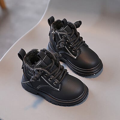 Bērni, silti, īsi zābaki 2024. gada ziemas zēniem, biezinātas ādas zābaki meitenēm, neslīdoši plīša kokvilnas apavi Bērnu modes puszābaki