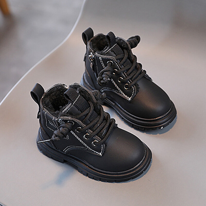 Bērni, silti, īsi zābaki 2024. gada ziemas zēniem, biezinātas ādas zābaki meitenēm, neslīdoši plīša kokvilnas apavi Bērnu modes puszābaki