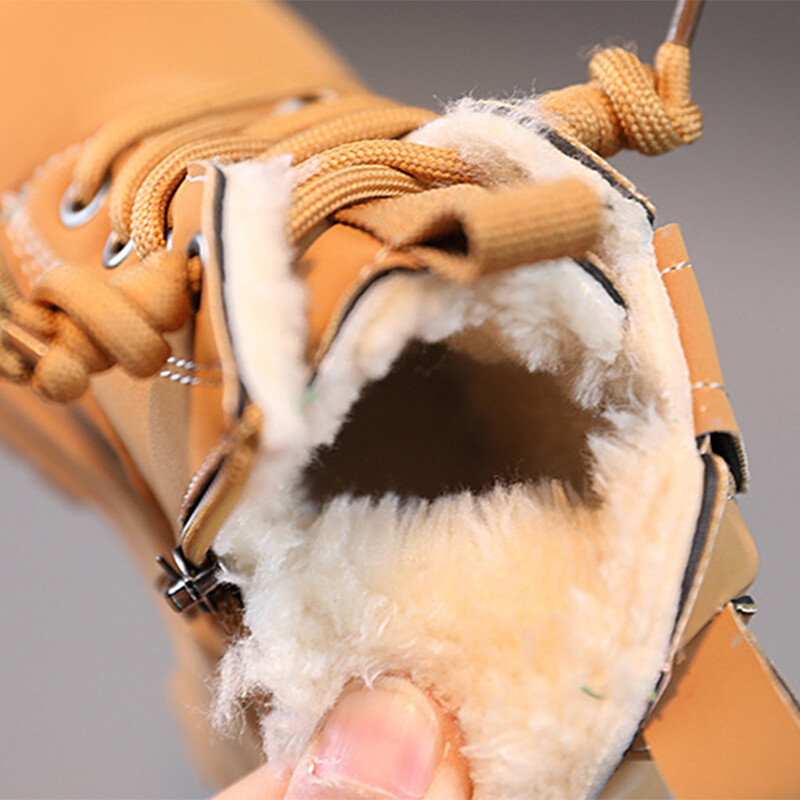 Bērni, silti, īsi zābaki 2024. gada ziemas zēniem, biezinātas ādas zābaki meitenēm, neslīdoši plīša kokvilnas apavi Bērnu modes puszābaki