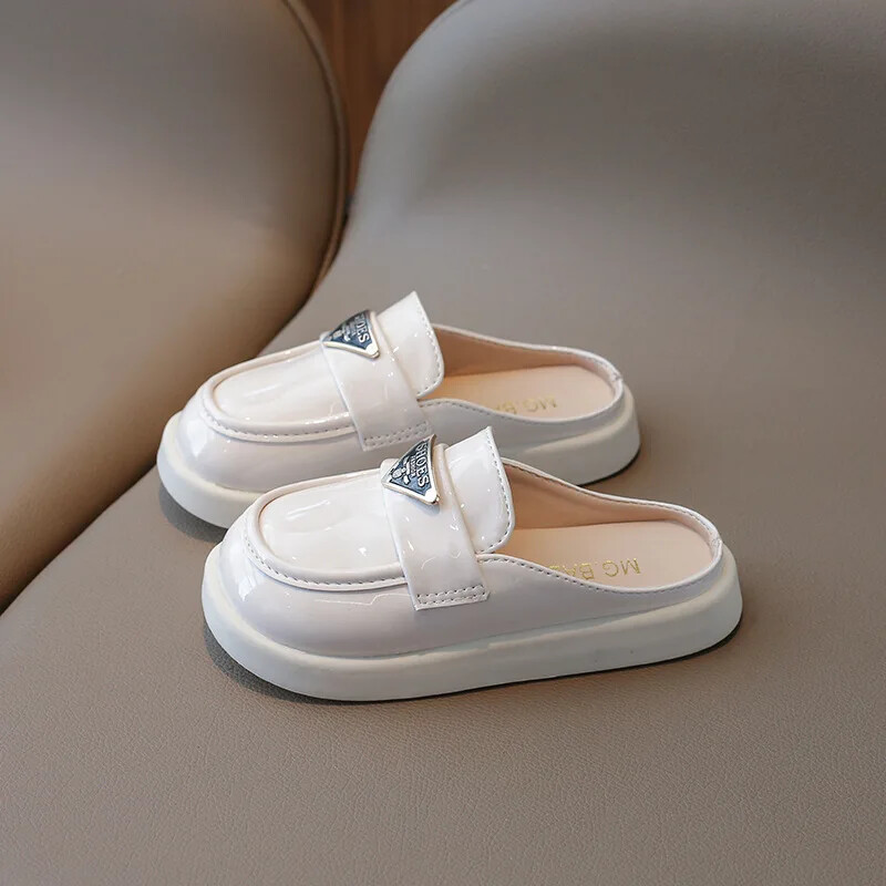 Άνοιξη Καλοκαίρι Παιδικά δερμάτινα παπούτσια με κλειστά δάχτυλα Fashion Loafers Princess Slip on μασίφ μισά παντόφλες Μαλακή σόλα Αντιολισθητική για κορίτσια