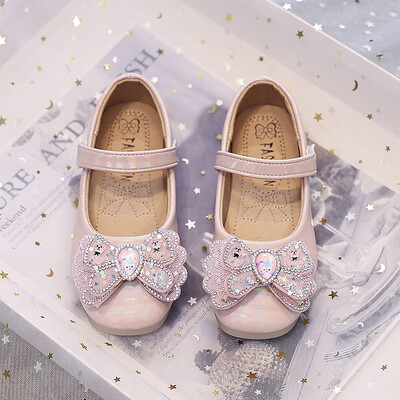 Розови/лилави кожени обувки за момичета с диамантена панделка Ежедневни кожени обувки от полиуретан за момичета, размер 26-36, Sandalias De Mujer