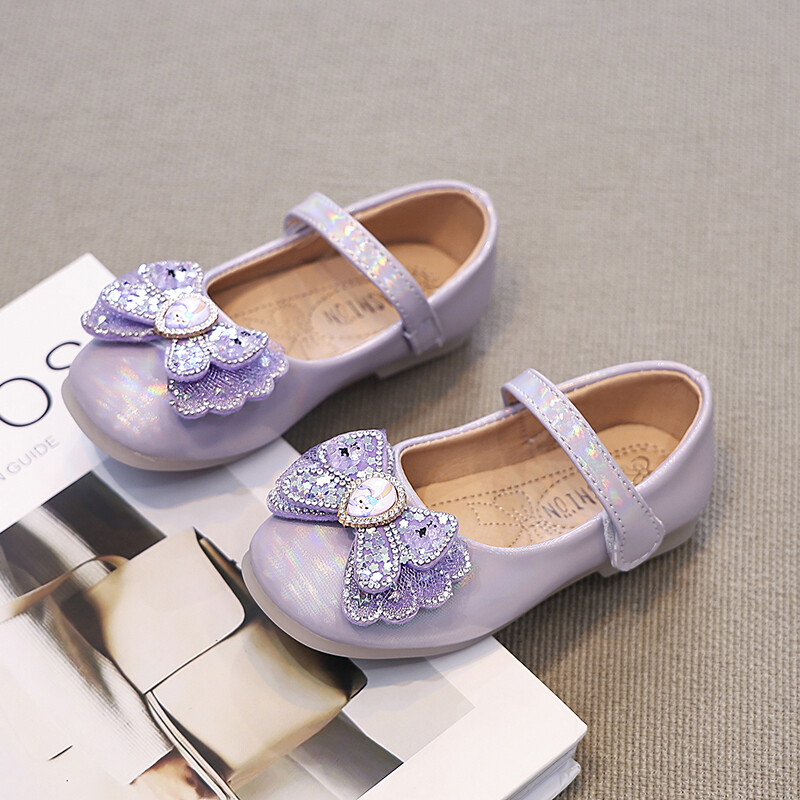 Розови/лилави кожени обувки за момичета с диамантена панделка Ежедневни кожени обувки от полиуретан за момичета, размер 26-36, Sandalias De Mujer