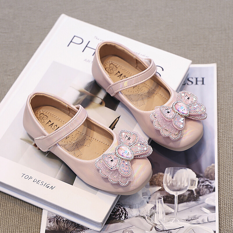 Розови/лилави кожени обувки за момичета с диамантена панделка Ежедневни кожени обувки от полиуретан за момичета, размер 26-36, Sandalias De Mujer