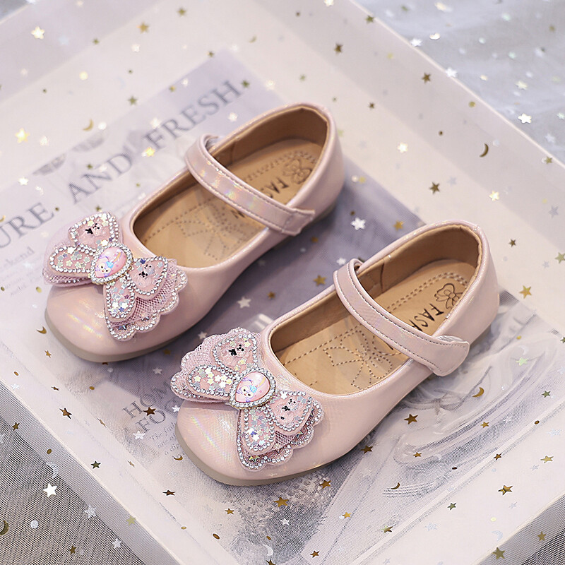 Розови/лилави кожени обувки за момичета с диамантена панделка Ежедневни кожени обувки от полиуретан за момичета, размер 26-36, Sandalias De Mujer