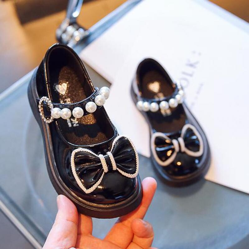 Tüdrukute PU-nahast kingad kevad-sügis pärlvibu Printsess Korterid Mood Laste Peoetendused Väikelaste jalatsid