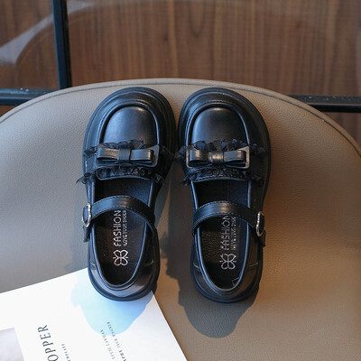 Lapsed Tüdrukud PU-nahast kingad Sügis uus Beebi vibu pits Printsess Loafer Armas stiil Pehme tallaga Laste Koolijalatsid