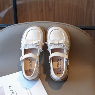 Lapsed Tüdrukud PU-nahast kingad Sügis uus Beebi vibu pits Printsess Loafer Armas stiil Pehme tallaga Laste Koolijalatsid