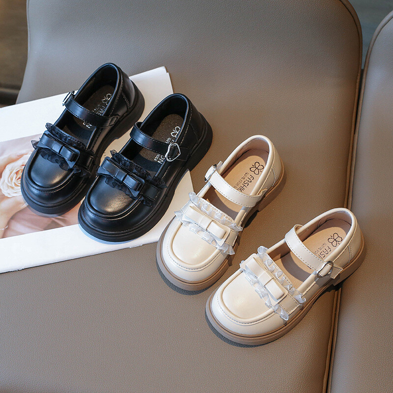 Lapsed Tüdrukud PU-nahast kingad Sügis uus Beebi vibu pits Printsess Loafer Armas stiil Pehme tallaga Laste Koolijalatsid