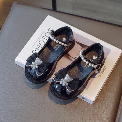 Laste nahast kingad tüdrukutele Läikivad Lihtsad Koolijalatsid Mitmekülgsed Lastejalatsid Paksu Tallaga Mood Must Karu Mary Jane Kingad