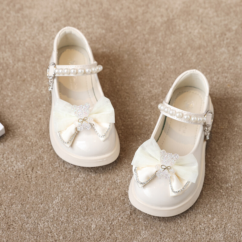 Laste nahast kingad tüdrukutele Läikivad Lihtsad Koolijalatsid Mitmekülgsed Lastejalatsid Paksu Tallaga Mood Must Karu Mary Jane Kingad