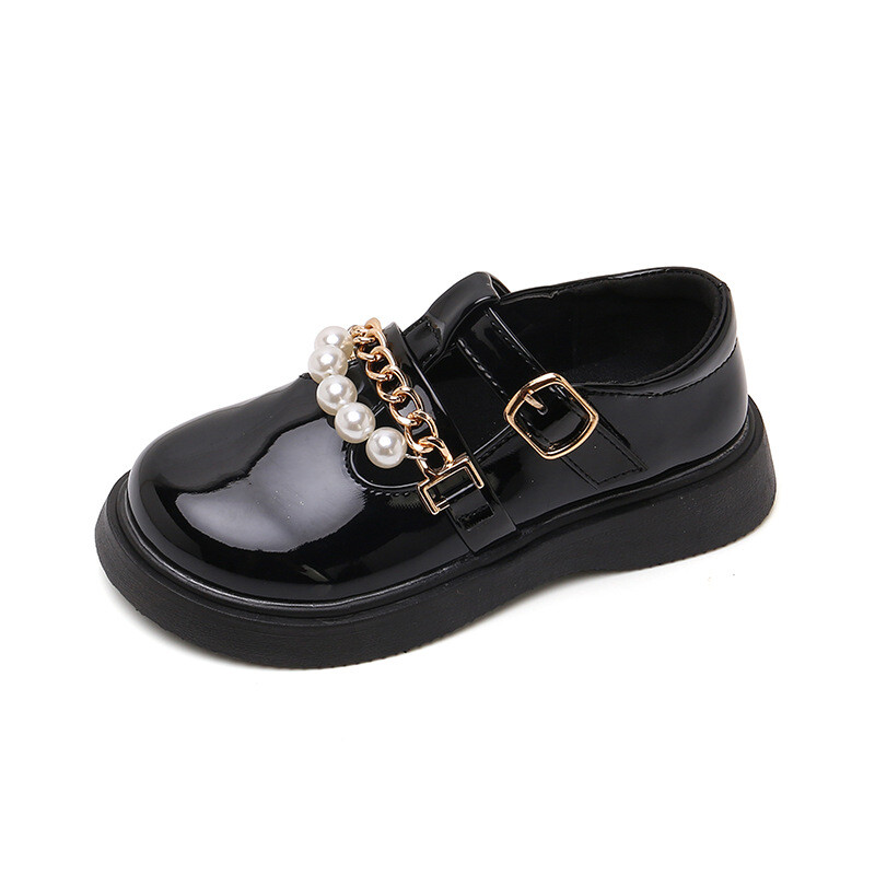 Sügismood Pearl Chain Laste koolijalatsid Printsessi Lastejalatsid Tüdrukutele Mustad Lapse nahast kingad 3 4 5 6 7 8 9 10 11 12