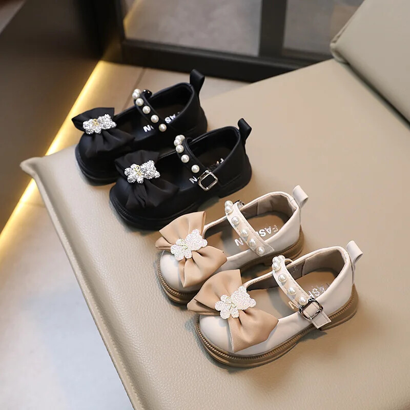 Moodsad laste kingad, 2023. aasta kevadsügis, uus stiil, väikesed naiste, laste vibu nahast kingad, stiilne printsess, trendikas