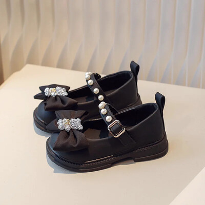 Armsad kristallkaru kaunistused Beebi koolikingad tüdrukutele Pearl Ankle Strape Printsessi kingad Tüdrukutele Elegantsed peokingad Lapsed G08032